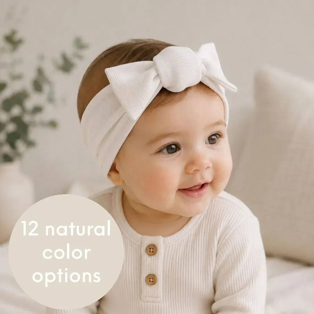 Minimalist Organic Cotton Ribbed Baby Bow | Neutral Top Knot Headband